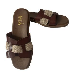 NWT MIA Elayney Tan Brown Woven Jute Center Strap Faux Leather Sandals-Kids 13